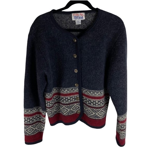Tally Ho Pollak Vintage Women's Medium Wool Button Front Cardigan Sweater Blue - Picture 1 of 10
